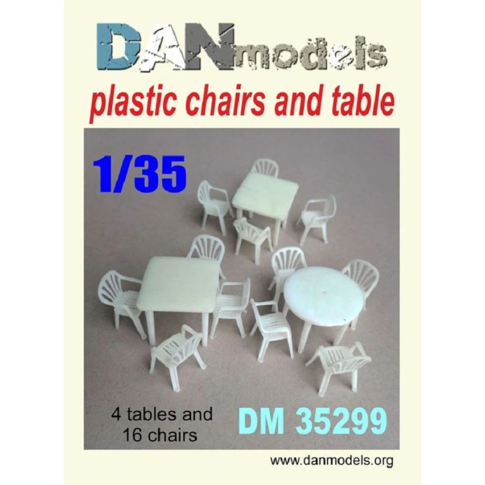 1:35 Plastic chairs and table. 4 tables and 16 chairs