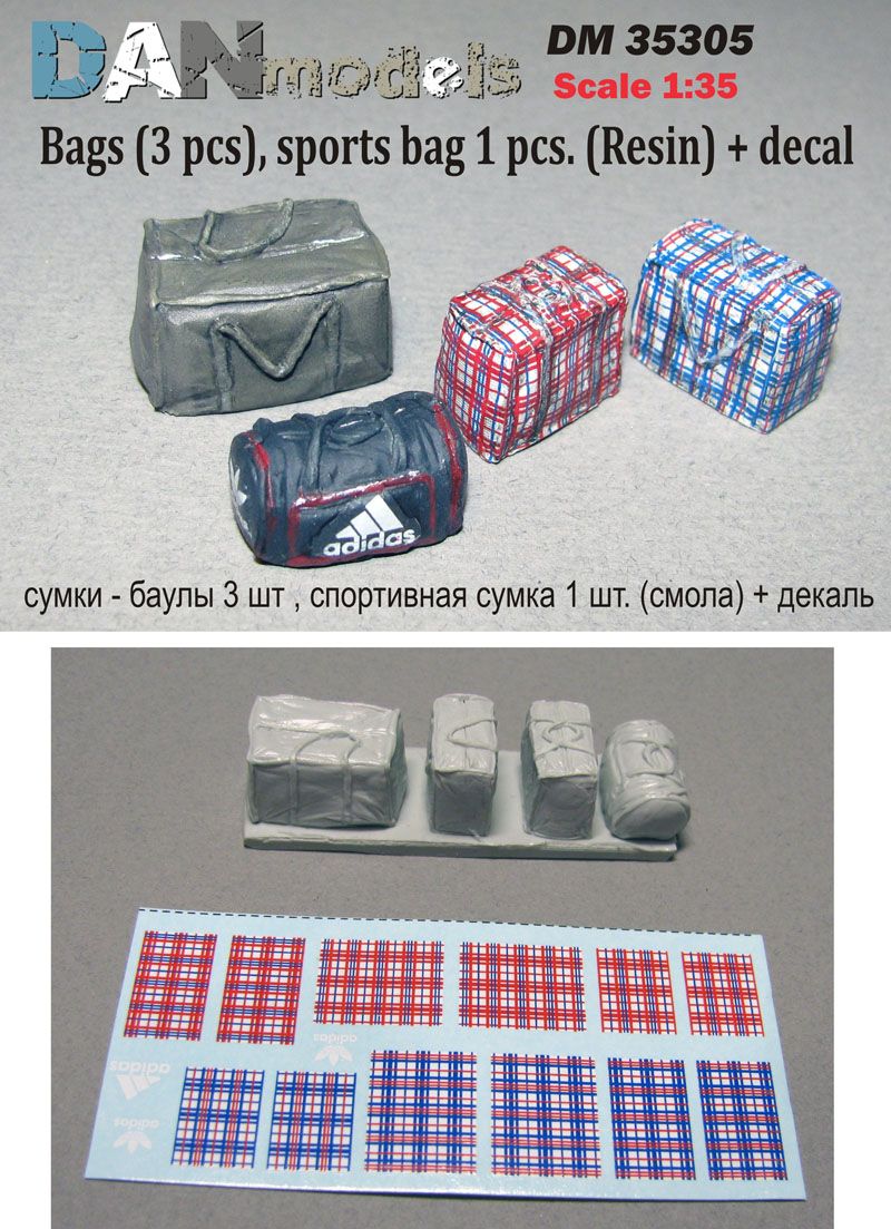 1:35 Bags (3 pcs), sports bag 1 pcs. (Resin) + decal