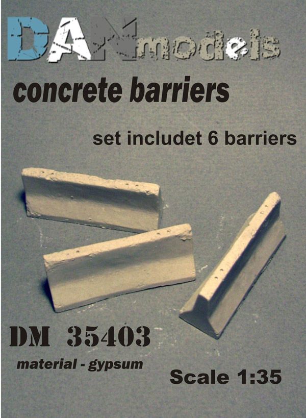 1:35 CONCRETE BARRIERS IN A SET OF 6 PIECES OF UNPAINTED CONCRETE BARRIERS, MATERIAL - GYPSUM