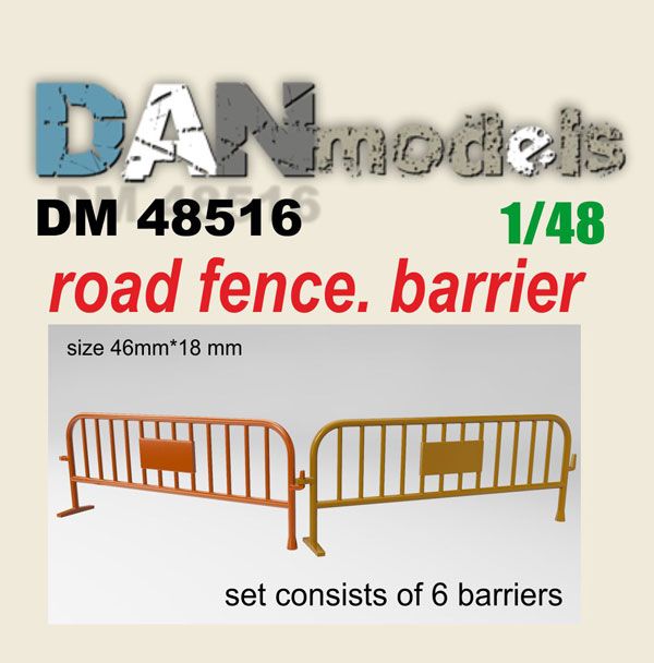 1:48 Road fence, barrier set No. 1. Set of 6 pcs. Resin. 3D printing