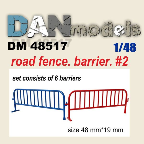1:48 Road fence, barrier set No. 2. Set of 6 pcs. Resin. 3D printing