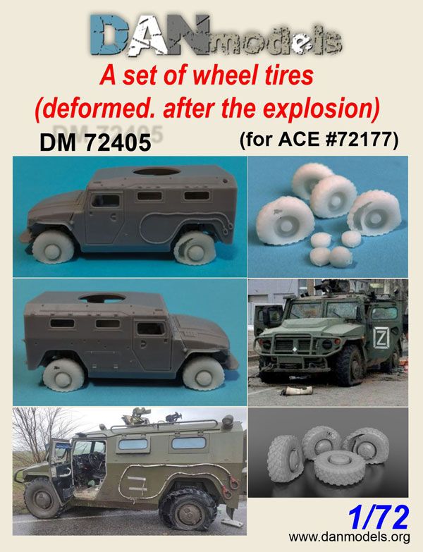 1:72 GAZ-2330 deformed wheels set. Resin 3 D. For ACE Model 72177