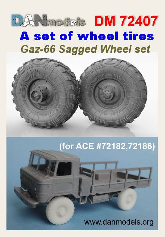 1:72 A set of wheels tires. Gaz-66 sagged wheel set