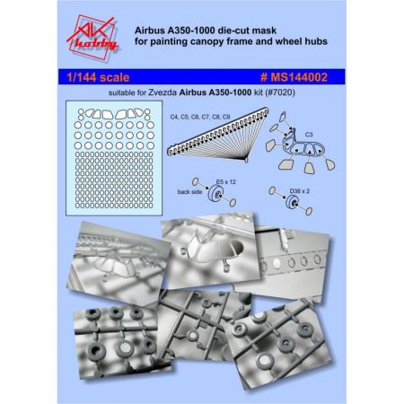 1:144 Airbus A350-1000 cockpit and cabin window and wheel masking set (Zvezda)