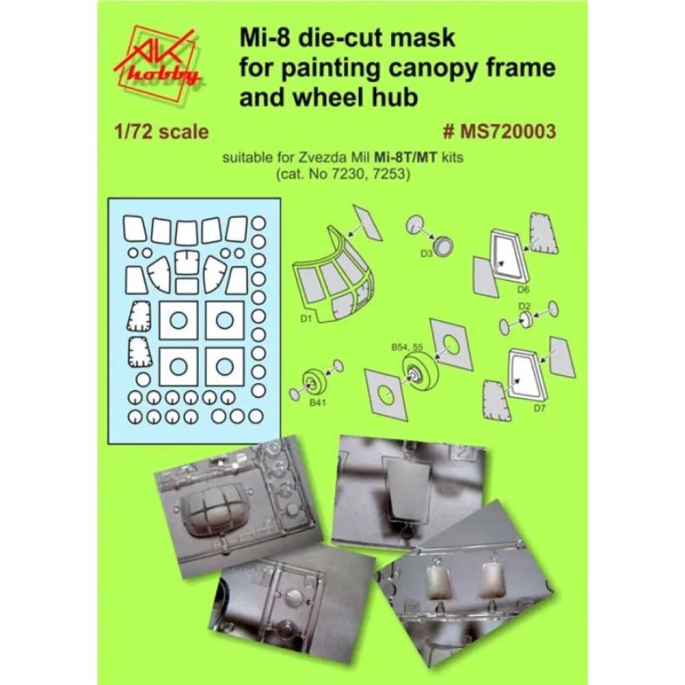 1:72 Mi8T/MT Hip Canopy, cabine window and wheelhub masking set (Zvezda)