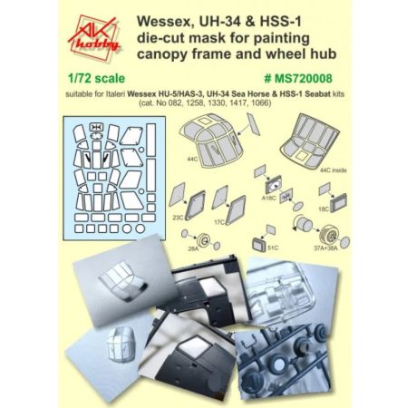 1:72 UH34, HSS1, and Wessex HU5/HAS3 Canopy, cabin windows and wheel hub masking set (Italeri)