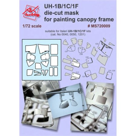 1:72 UH1B/C/F Canopy, cabin windows and wheel hub masking set (Italeri)