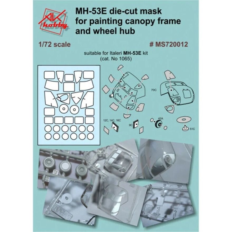 1:72 MH53E Super Stallion Canopy, cabin window and wheel hub masking set (Italeri)