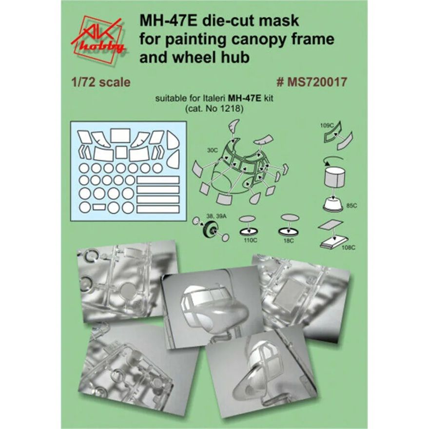 1:72 MH47E Chinook Canopy, cabin window and wheel hub masking set (Italeri)