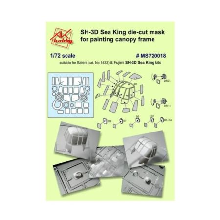 1:72 Sikorsky SH3D Sea King Canopy, cabin window and wheel hub masking set (Fujimi, Italeri)