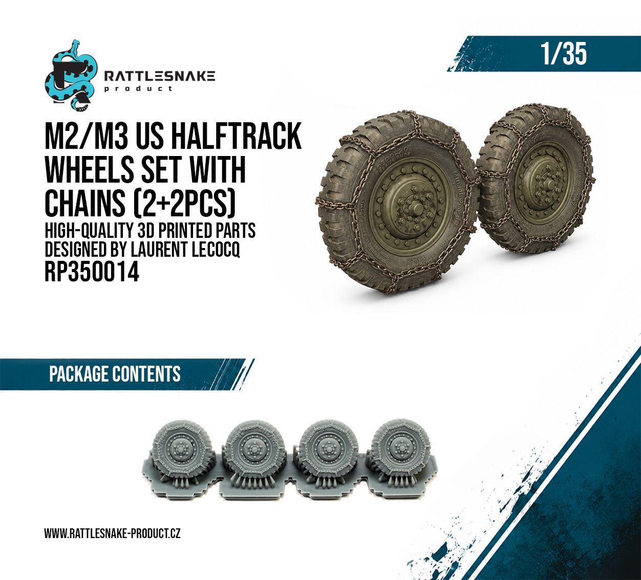 1:35 M2/M3 US Halftrack wheels set with Chains 2+2 pcs