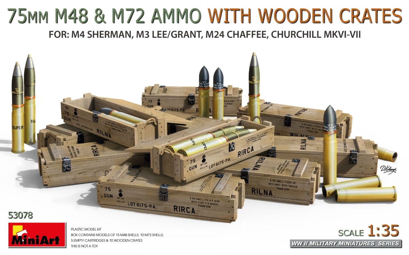 1:35 75mm M48 & M72 AMMO w/WOODEN CRATES