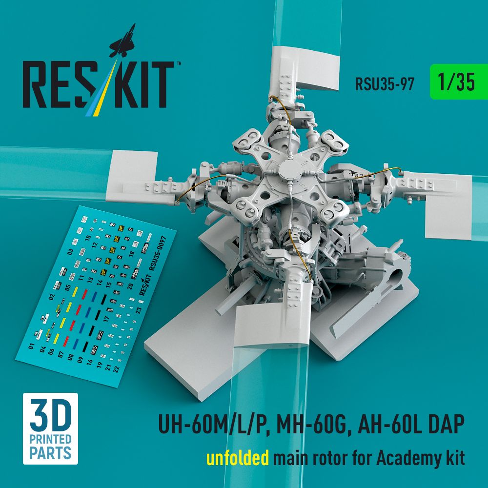 1:35 UH-60M/L/P, MH-60G, AH-60L DAP - unfolded main rotor (Academy) (3D Printed)