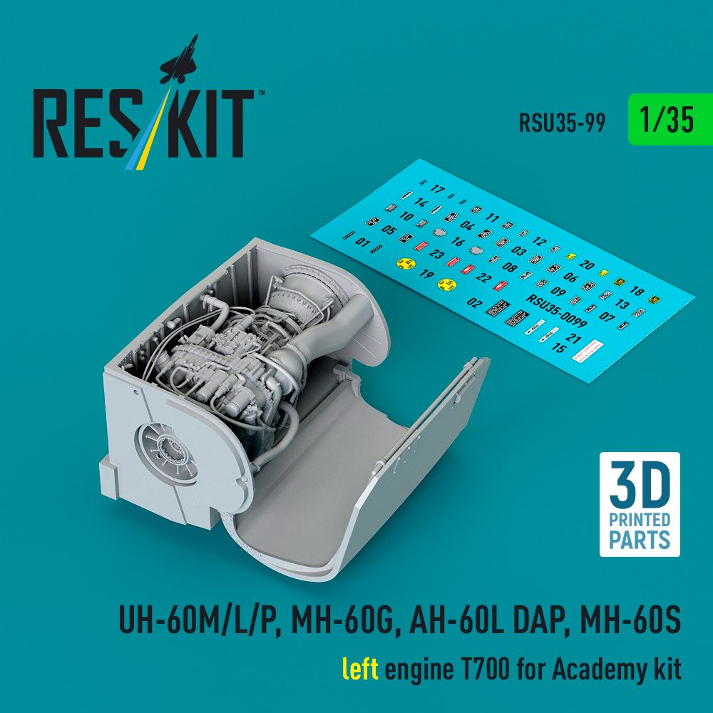 1:35 UH-60M/L/P, MH-60G, AH-60L DAP, MH-60S - left engine T700 (Academy) (3D Printed)