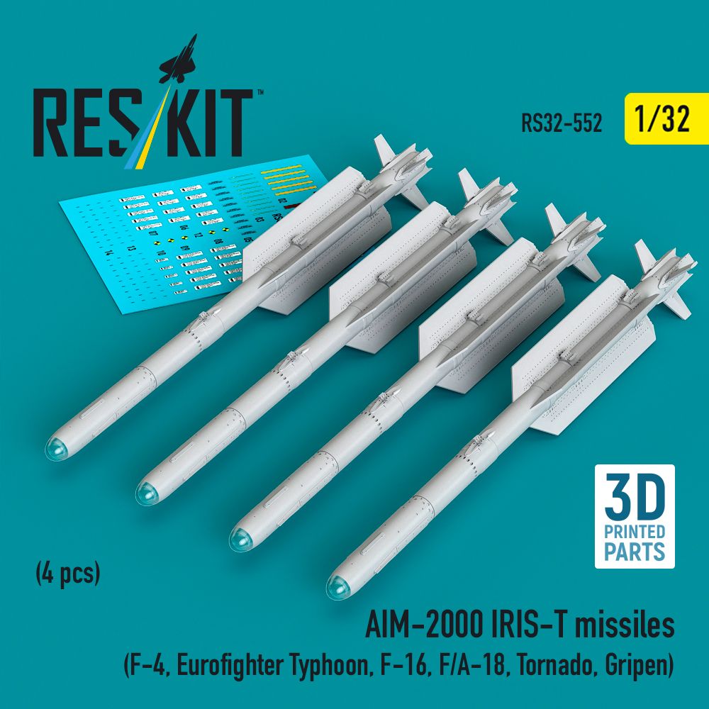 1:32 AIM-2000 IRIS-T missiles (4 pcs) (3D Printed) for F-4, Eurofighter Typhoon, F-16, F/A-18, Tornado, Gripen