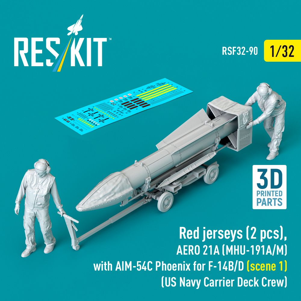 1:32 Red jerseys (2 pcs), AERO 21A (MHU-191A/M) with AIM-54C Phoenix for F-14B/D (scene 1) (US Navy Carrier Deck Crew) (3D Printed)