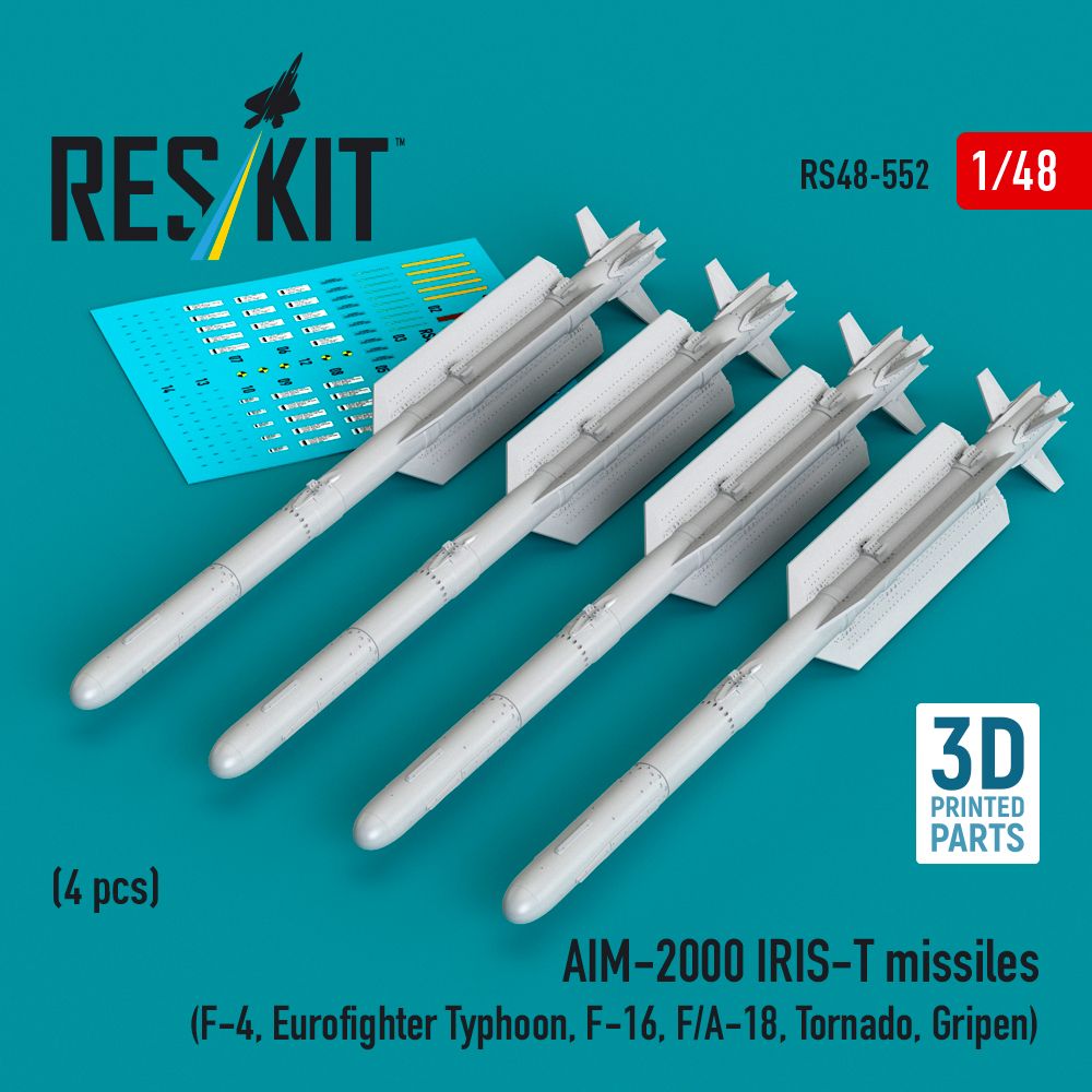 1:48 AIM-2000 IRIS-T missiles (4 pcs) (3D Printed) (F-4, Eurofighter Typhoon, F-16, F/A-18, Tornado, Gripen)