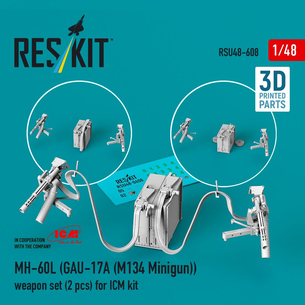 1:48 MH-60L - (GAU-17A (M134 Minigun)) weapon set (2 pcs) (3D Printed) for ICM