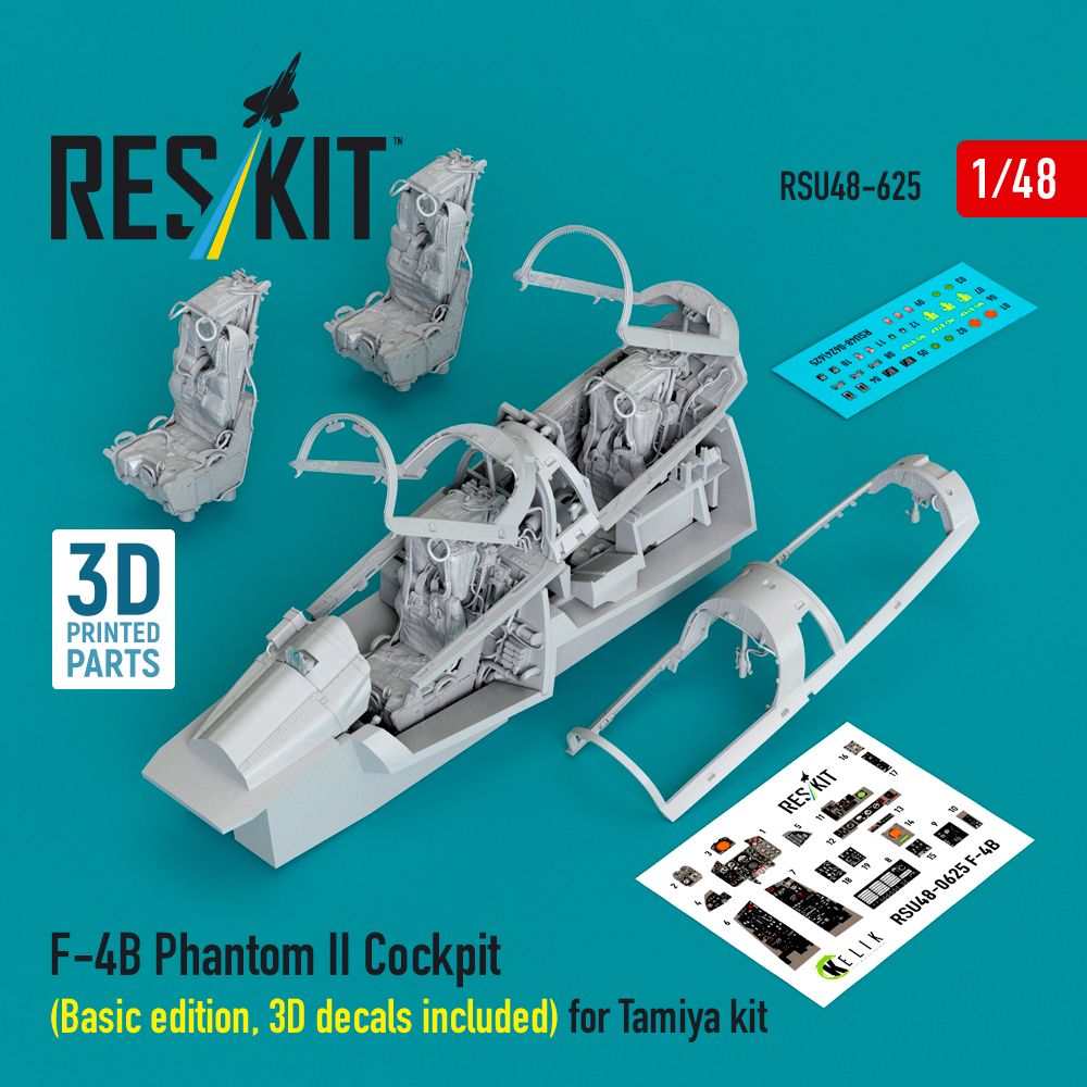 1:48 F-4B Phantom II - cockpit (Basic edition, 3D decals included) (3D Printed) for Tamiya