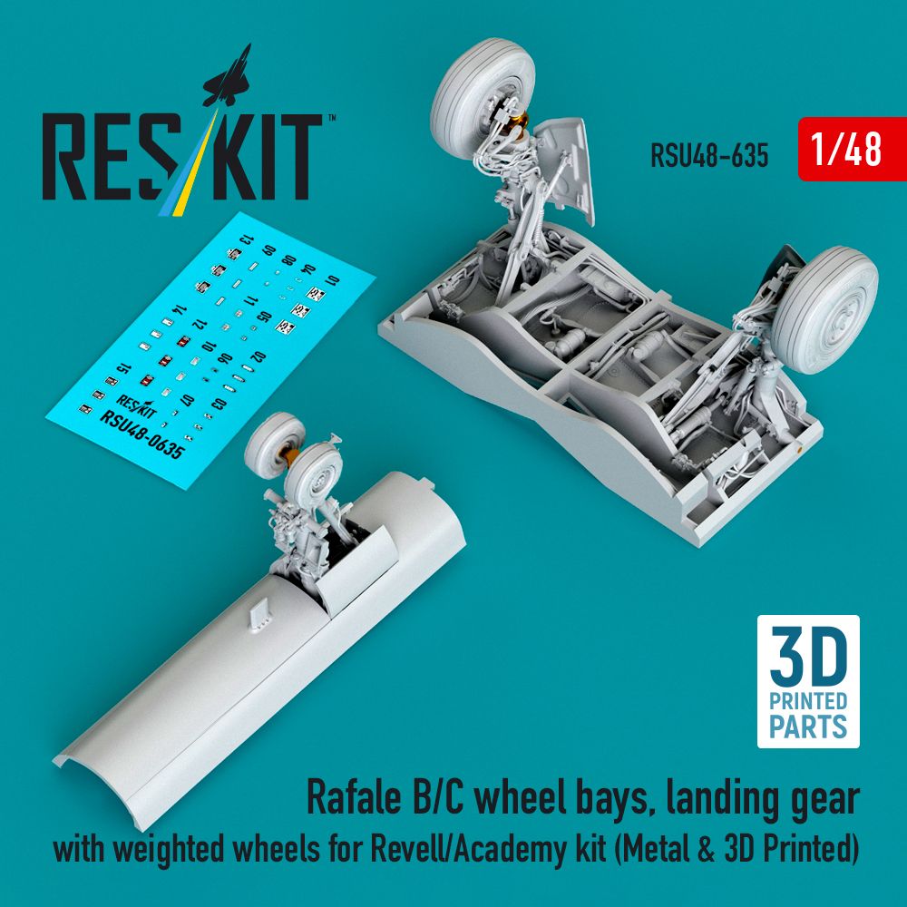 1:48 Rafale B/C - wheel bays, landing gear with weighted wheels (3D Printed) for Revell/Academy
