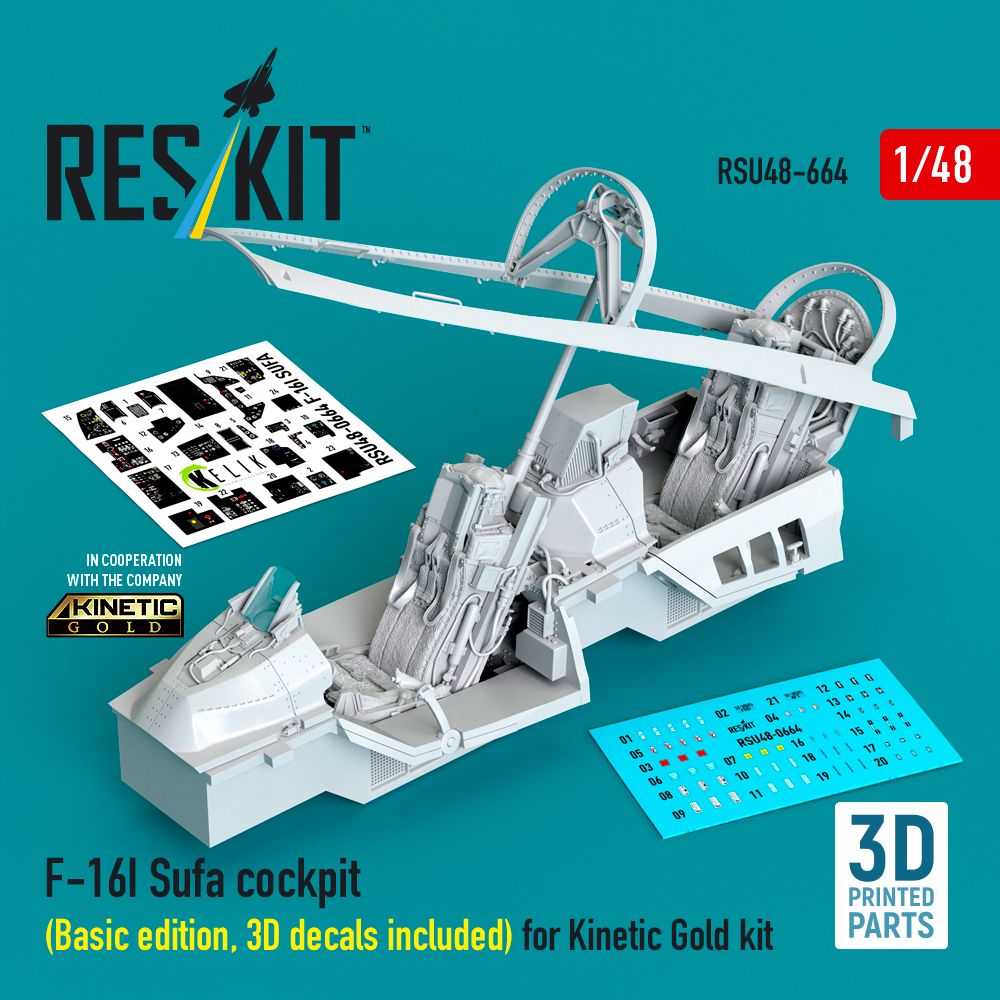 1:48 F-16I Sufa - cockpit (Basic edition, 3D decals included) (3D Printed) for Kinetic Gold Series