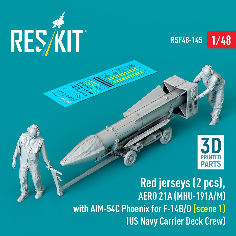 1:48 Red jerseys (2 pcs), AERO 21A (MHU-191A/M) with AIM-54C Phoenix for F-14B/D (scene 1) (US Navy Carrier Deck Crew) (3D Printed)