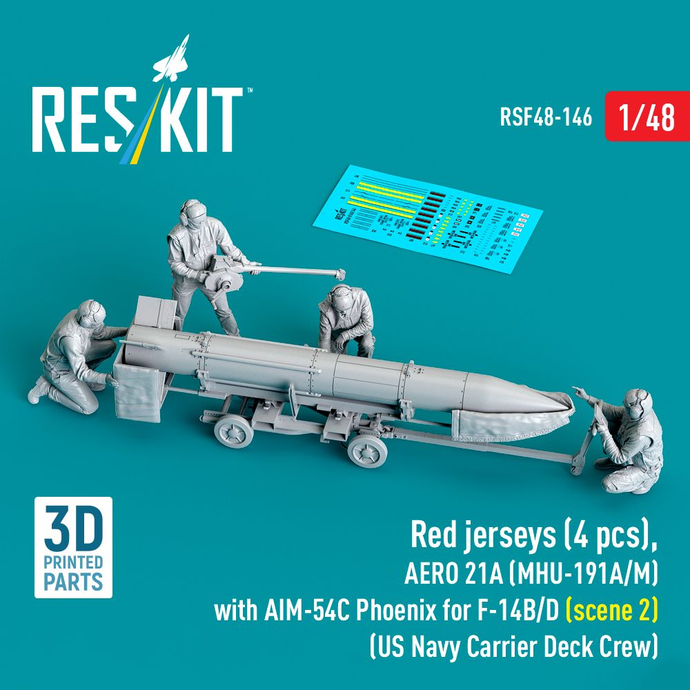 1:48 Red jerseys (4 pcs), AERO 21A (MHU-191A/M) with AIM-54C Phoenix for F-14B/D (scene 2) (US Navy Carrier Deck Crew) (3D Printed)