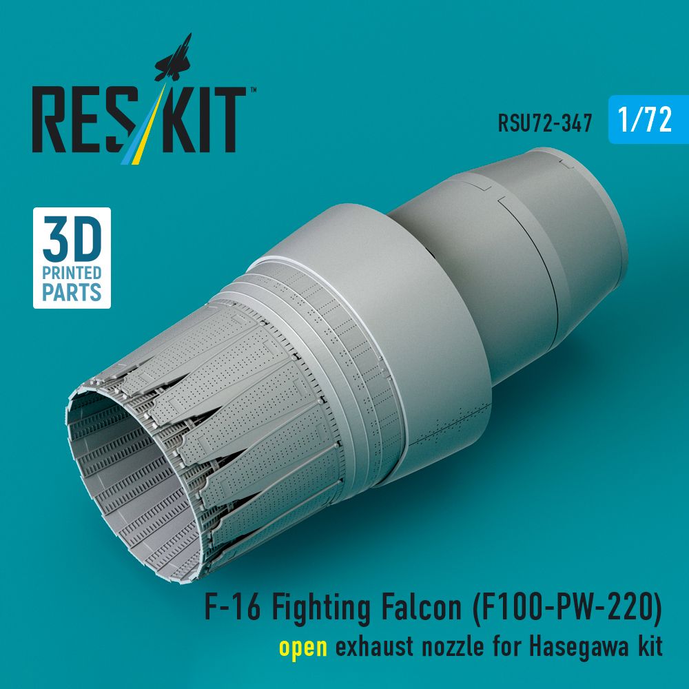1:72 F-16 Fighting Falcon (F100-PW-220) - open exhaust nozzle (Hasegawa) (3D Printed)
