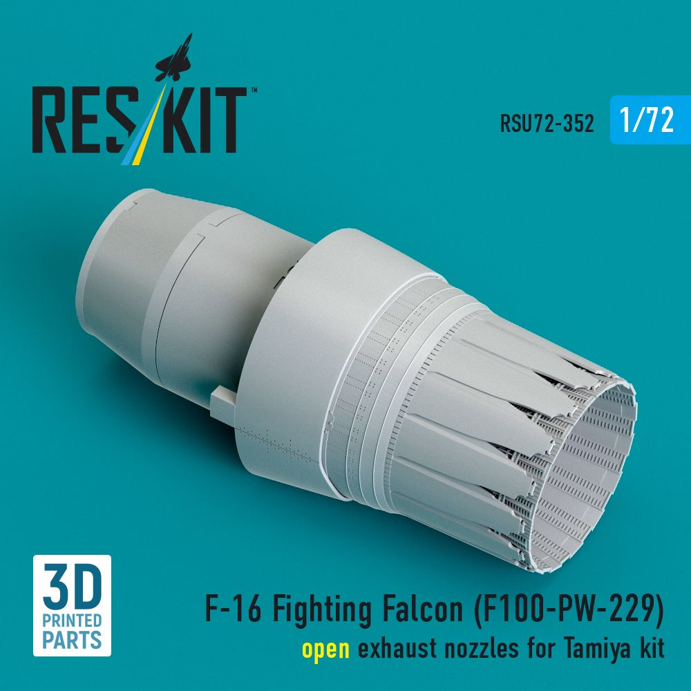 1:72 F-16 Fighting Falcon (F100-PW-229) - open exhaust nozzle (Tamiya) (3D Printed)