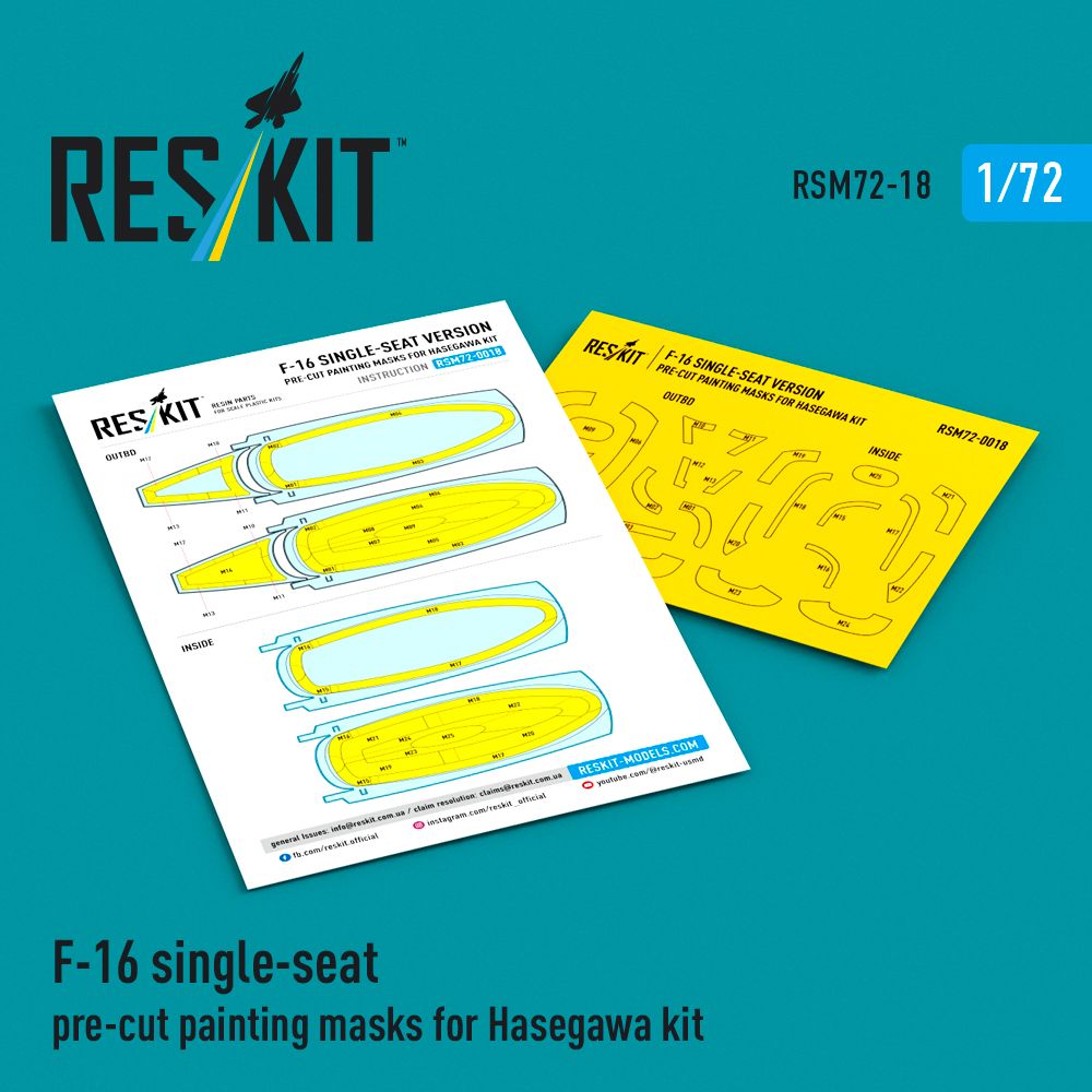 1:72 F-16 single-seat - pre-cut painting masks (Hasegawa)