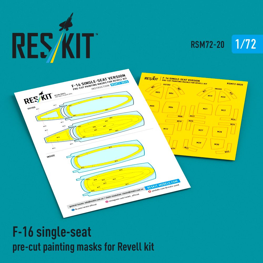 1:72 F-16 single-seat - pre-cut painting masks (Revell)