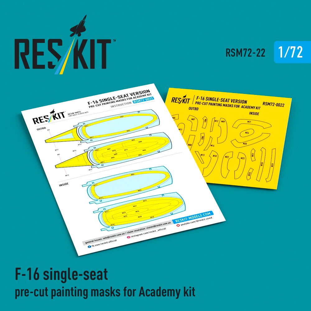 1:72 F-16 single-seat - pre-cut painting masks (Academy)