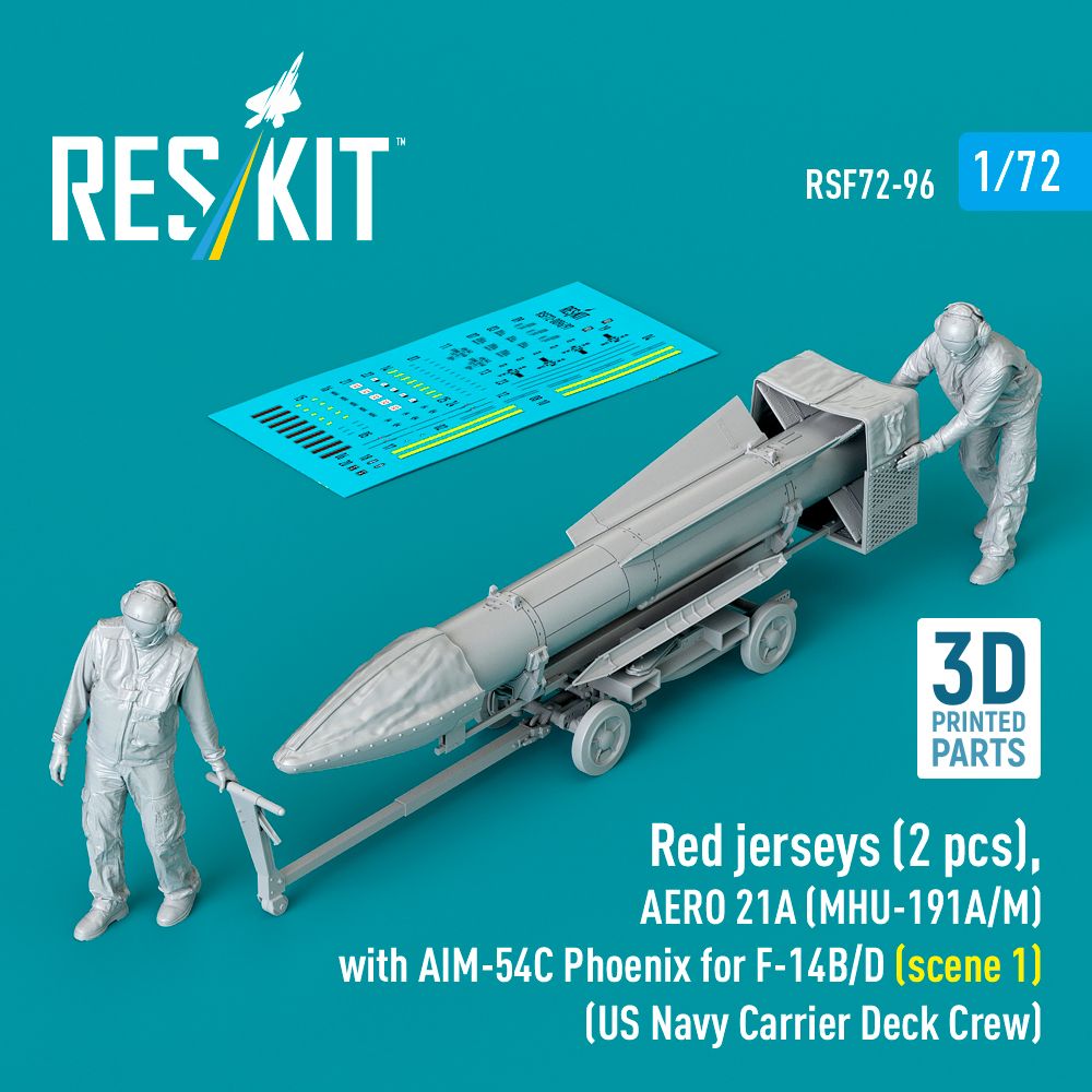 1:72 Red jerseys (2 pcs), AERO 21A (MHU-191A/M) with AIM-54C Phoenix for F-14B/D (scene 1) (US Navy Carrier Deck Crew) (3D Printed)