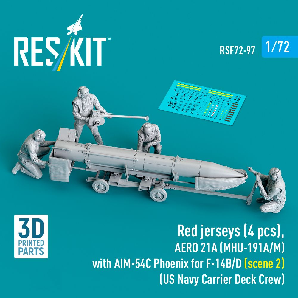 1:72 Red jerseys (4 pcs), AERO 21A (MHU-191A/M) with AIM-54C Phoenix for F-14B/D (scene 2) (US Navy Carrier Deck Crew) (3D Printed)