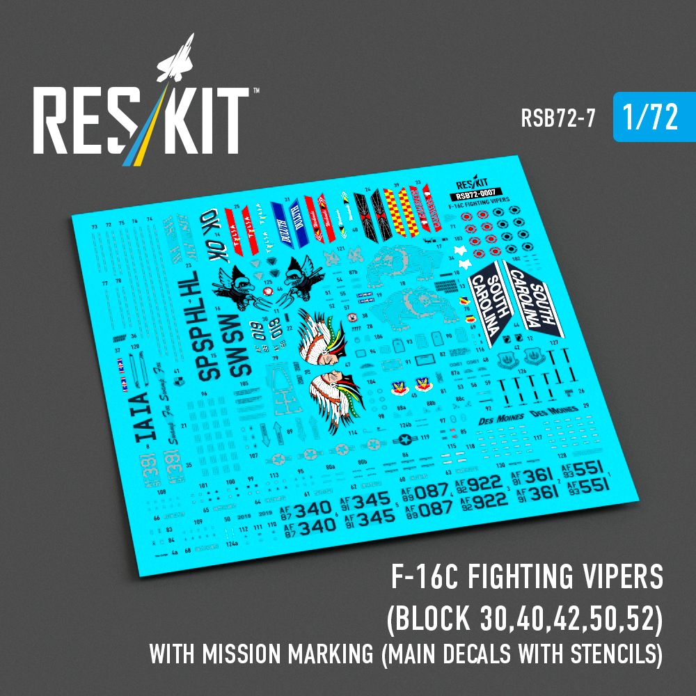 1:72 F-16C Fighting Vipers (Block 30,40,42,50,52) with mission marking (Main Decals with Stencils)
