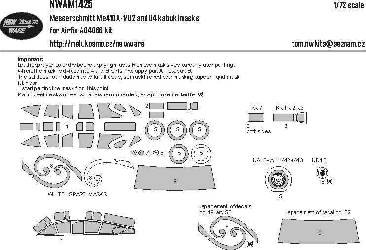 1:72 Messerschmitt Me-410 A-1/U2 and U4 - Kabuki Masks (for Airfix 04066 Kit)