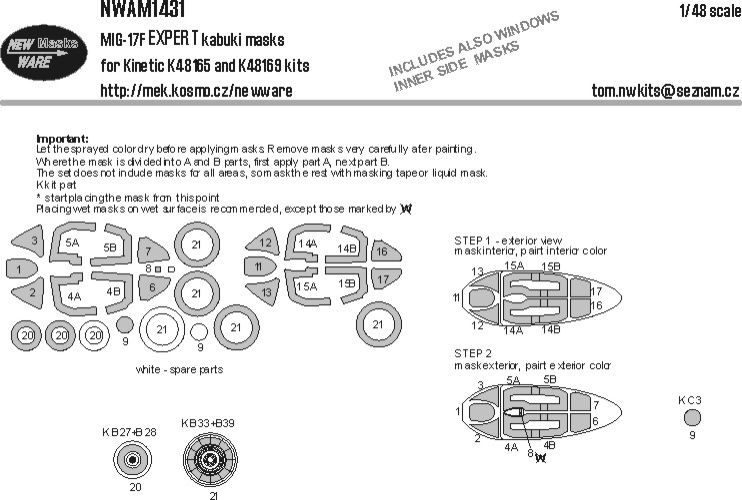 1:48 MIG-17 F - EXPERT Kabuki Masks (for Kinetic 48165 and 48169 Kits)