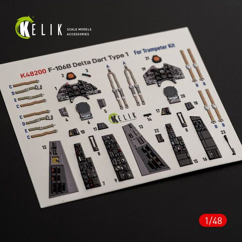 1:48 F-106 B Delta Dart Type 1 - Interior 3D Decals (for Trumpeter Kits)