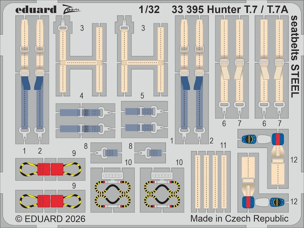 1:32 Hawker Hunter T.7 / T.7A - Steel Seatbelts (for Revell Kits)