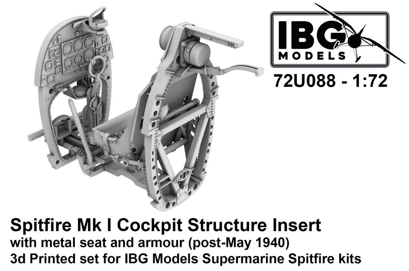 1:72 Spitfire Mk I Cockpit Structure Insert - metal seat with armour (post-May 1940)