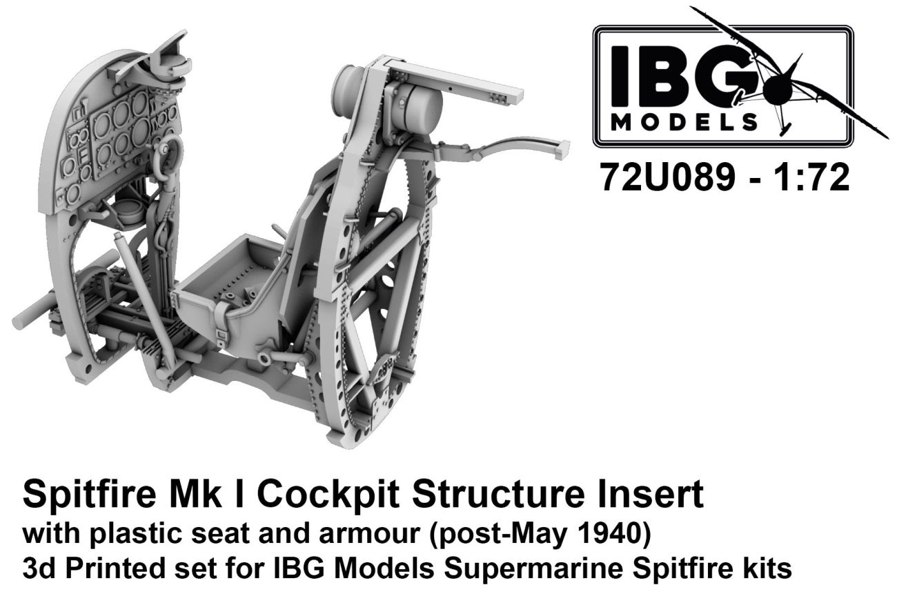 1:72 Spitfire Mk I Cockpit Structure Insert - plastic seat with armour (post-May 1940)