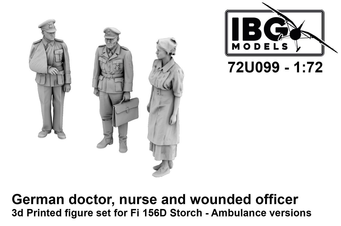 1:72 German Doctor, Nurse and wounded Officer (perfect for Fieseler Fi-156D-1 Storch - Ambulance versions)