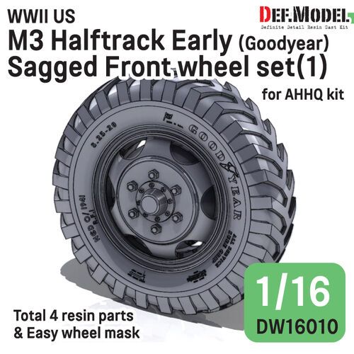 1:16 US WW2 M3 Halftrack Early - Front Sagged Wheel Set 1 / Goodyear (for AHHQ Kits)