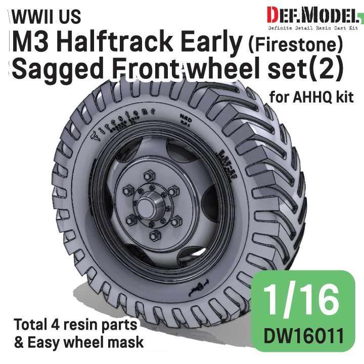 1:16 US WW2 M3 Halftrack Early - Front Sagged Wheel Set 2 / Firestone (for AHHQ Kits)