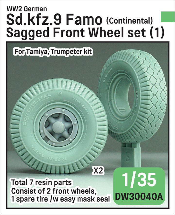 1:35 German Sd.Kfz.9 Famo - Sagged Front Wheel Set (for Tamiya/Trumpeter Kits)