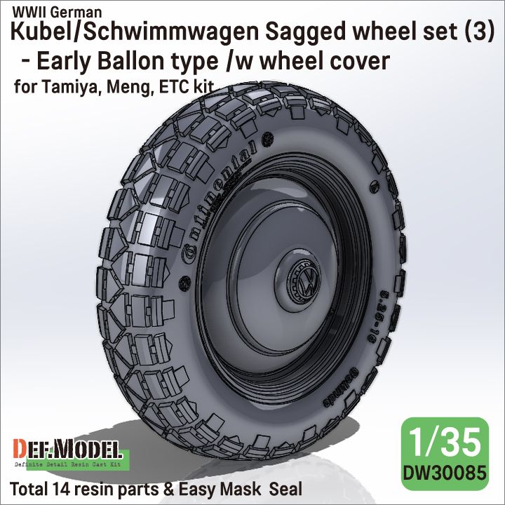 1:35 Kubelwagen and Schwimmwagen - Sagged Wheel Set / Early Ballon Type (for Tamiya and Meng Kits)