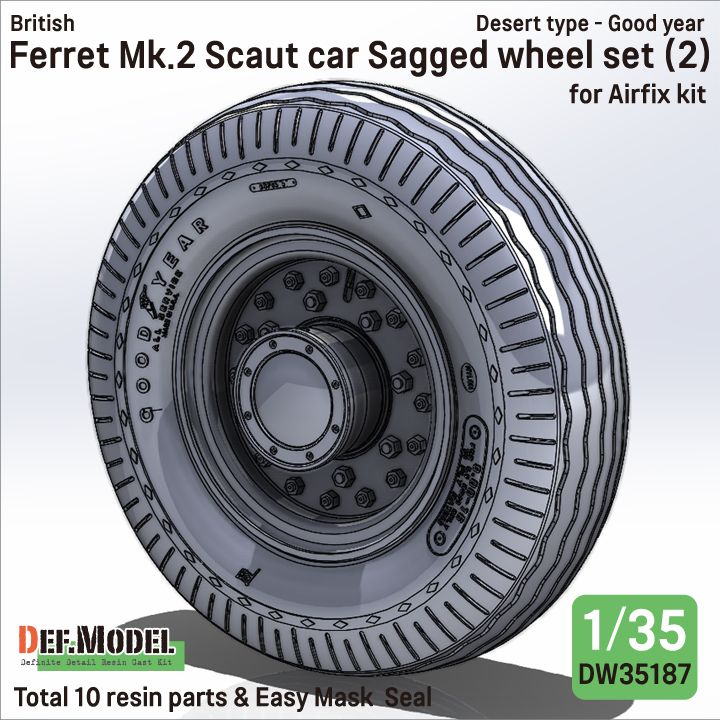 British Scout Car Ferret Mk.2 - Desert Sagged Wheel Set (for Airfix Kits)