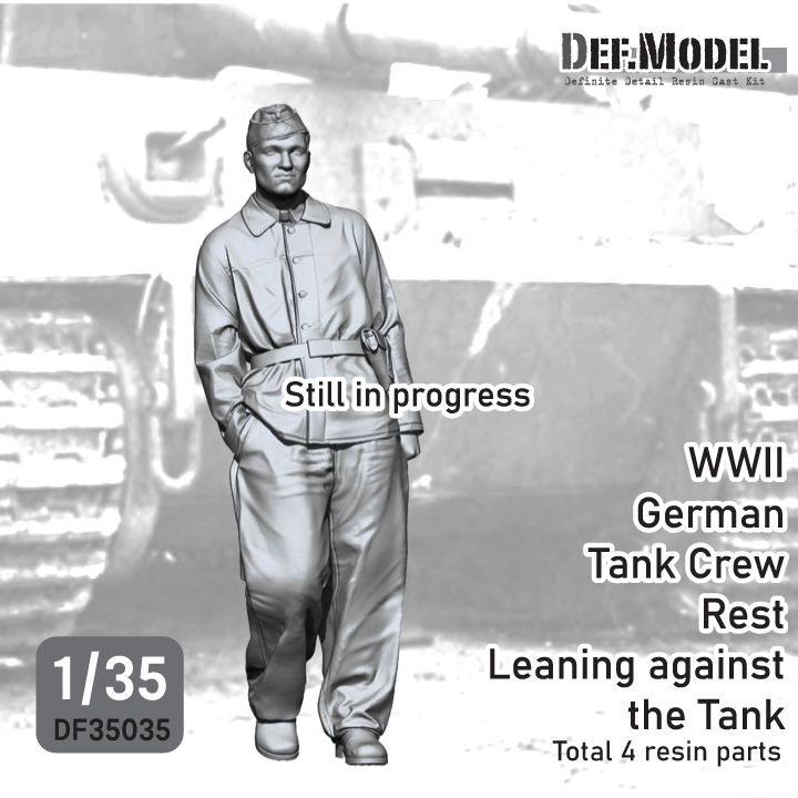1:35 German WWII Tank Crew Rest Leaning Front of Tiger I (1 Figure / 2 Head / 3D-Printed)