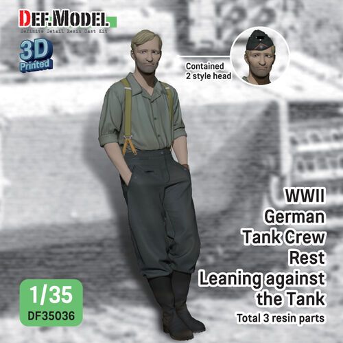 1:35 German WWII Tank Crew - Rest Leaning Front of Tiger I No.2 (1 Figure with 2 Heads / 3D-Printed)