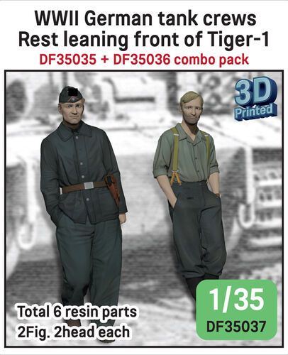 1:35 German WWII Tank Crew - Rest Leaning Front of Tiger I Set (2 Figures e.w.2 Heads / 3D-Printed)